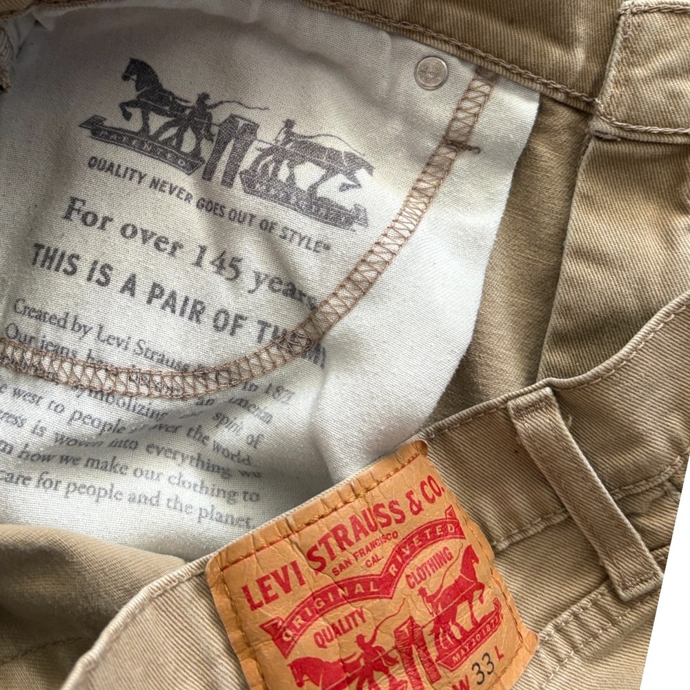 Levis 511 Slim Fit Denim Shorts Mens 33 Tan Khaki Cutoff Raw Hem 0376 - Picture 6 of 7